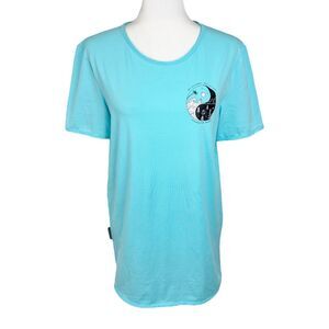 Dutch Bros Super Mini Shirt Dress Women Medium Blue Short Sleeve Stretch Casual